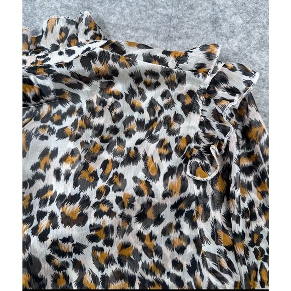 THESHIRT Rochelle Behrens The Madeline‎ Shirt Leopard Ruffle Long Sleeve - Picture 2 of 7
